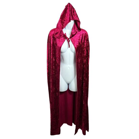 Spirit Burgundy Red Crushed Velvet Hooded Cape Adult ONE SIZE Cosplay Costume - Picture 5 of 9